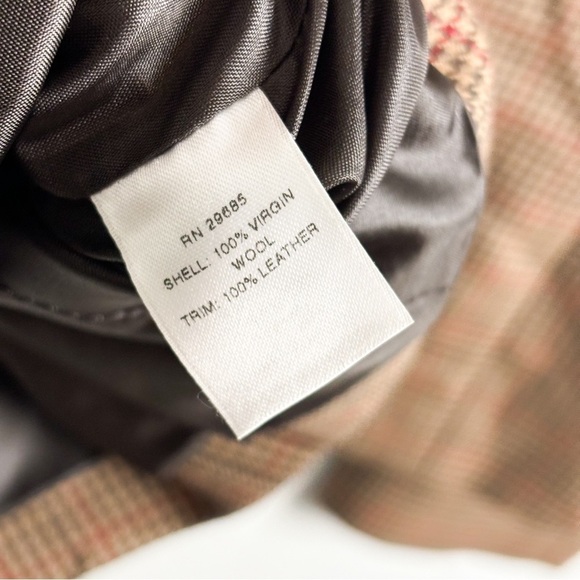 Pendleton Brown Houndstooth Plaid Virgin Wool Leather Trim Blazer Sz 12 - Picture 6 of 9